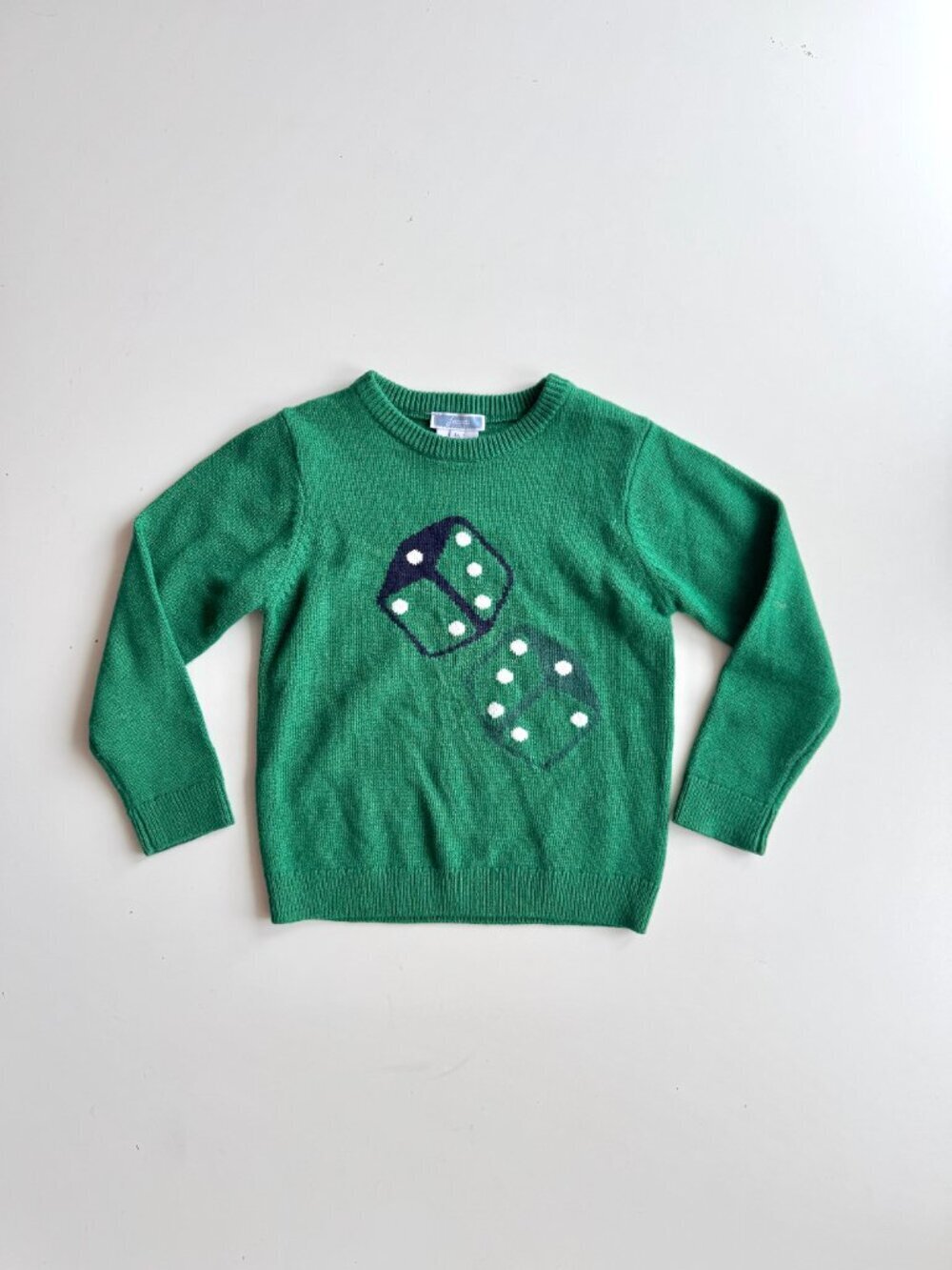 Kids' JACADI Green Dice Die Intarsia Wool Cashmere Knit Blend Sweater, Size 4